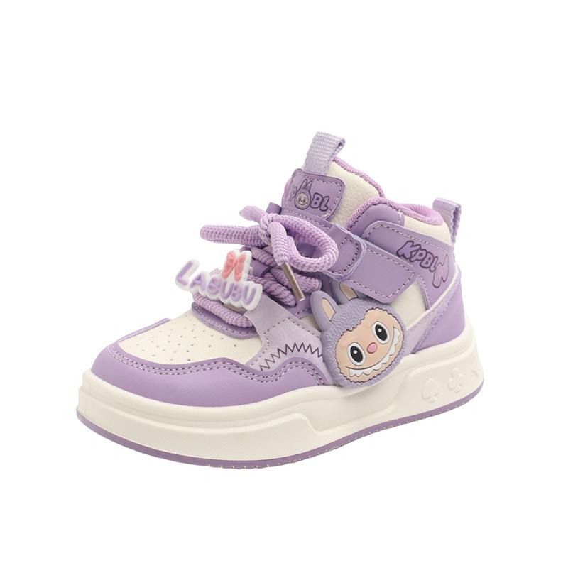 Labub girls sports shoes 2025 autumn and winter new velvet children's high-top board shoes girls cartoon casual shoes