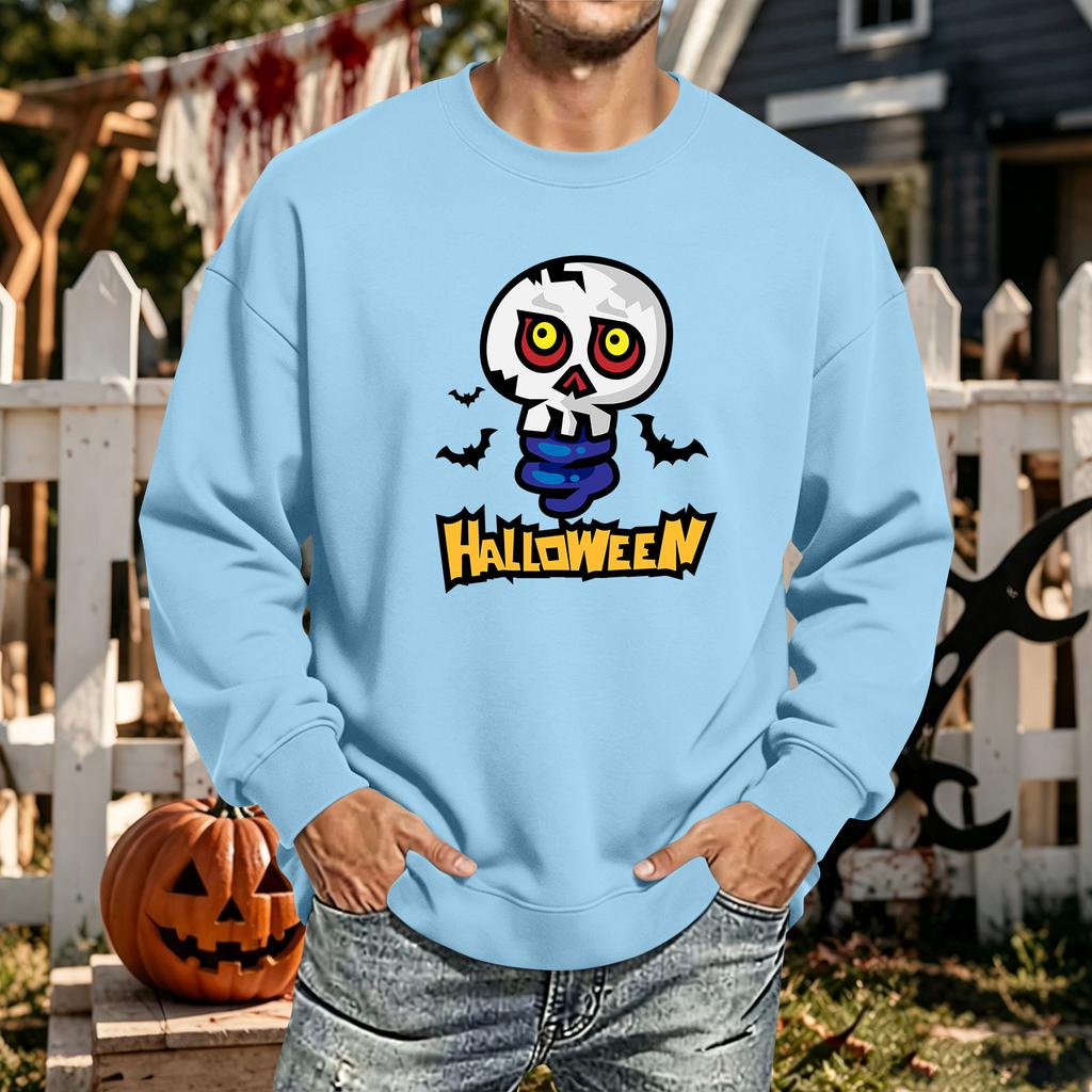 Men's Halloween Printed Long Sleeve T-Shirt Crewneck Casual Sports Top Unisex for Couples