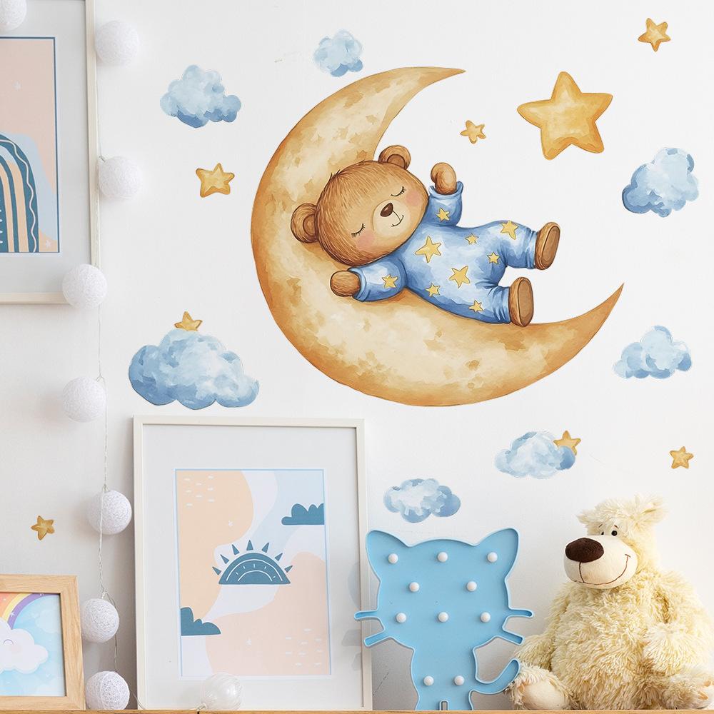 Cartoon Goodnight Bear Moon Bedroom Living Room Background Beautification and Decoration Wall Stickers