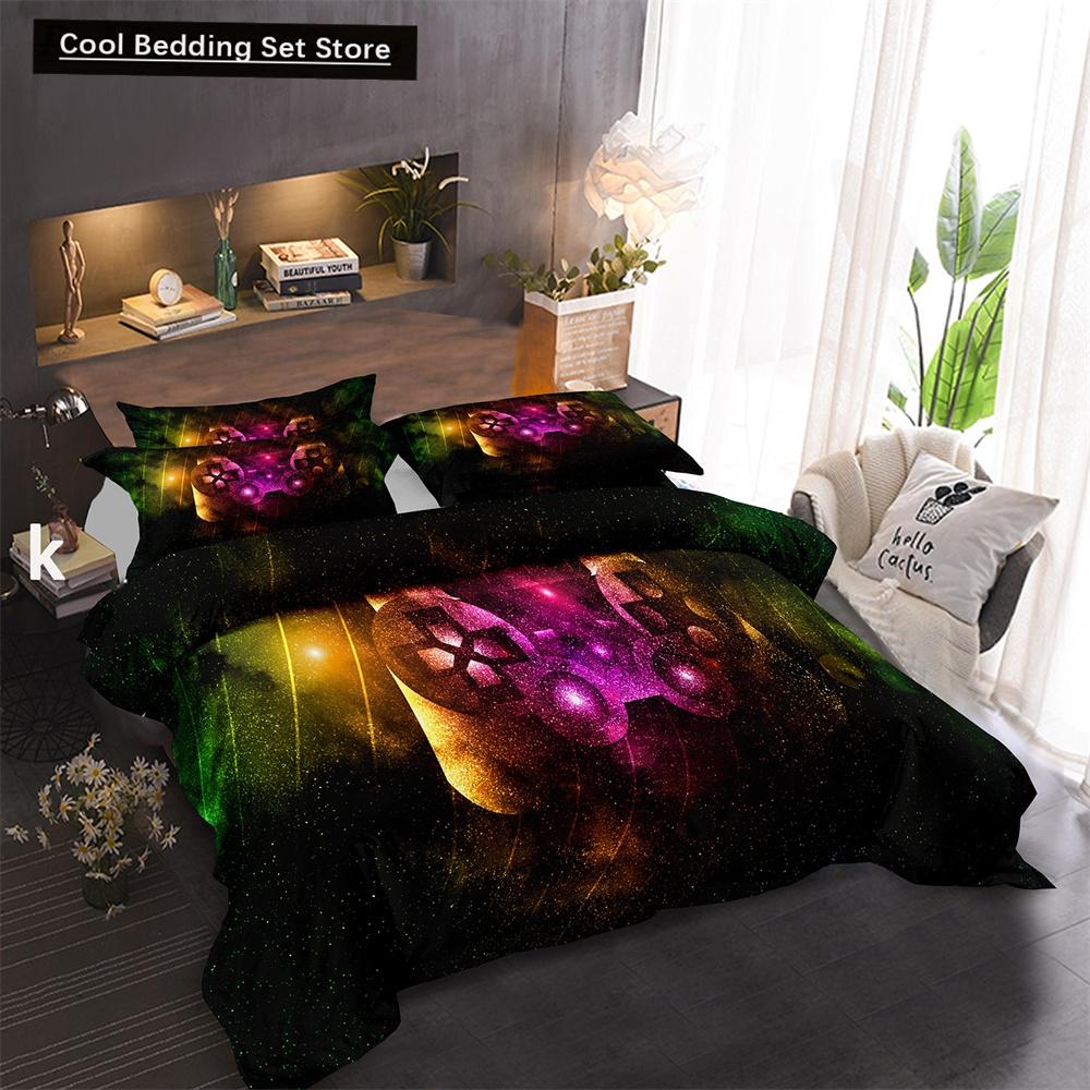 Game King Queen Duvet Cover 3D Black Game Handle Bedding Set for Kids Teens Boys Man Gamer Bedroom Decor Quilt Cover Pillowcase