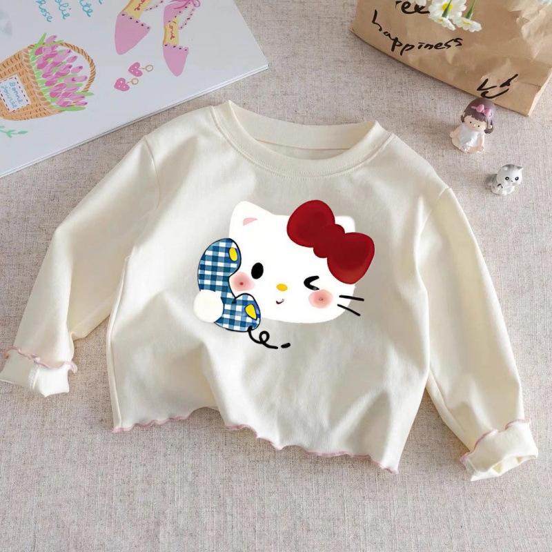Girls Cotton Long Sleeve T Shirt Cute Cartoon Print Ruffle Crew Neck Base Layer Top For Autumn