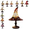 Stained Glass Witch Hat Lamp Vintage Witchy Halloween Night Lights - 7in | USB Powered Gothic Wizard Hats Night Light Halloween Home Decor Accent
