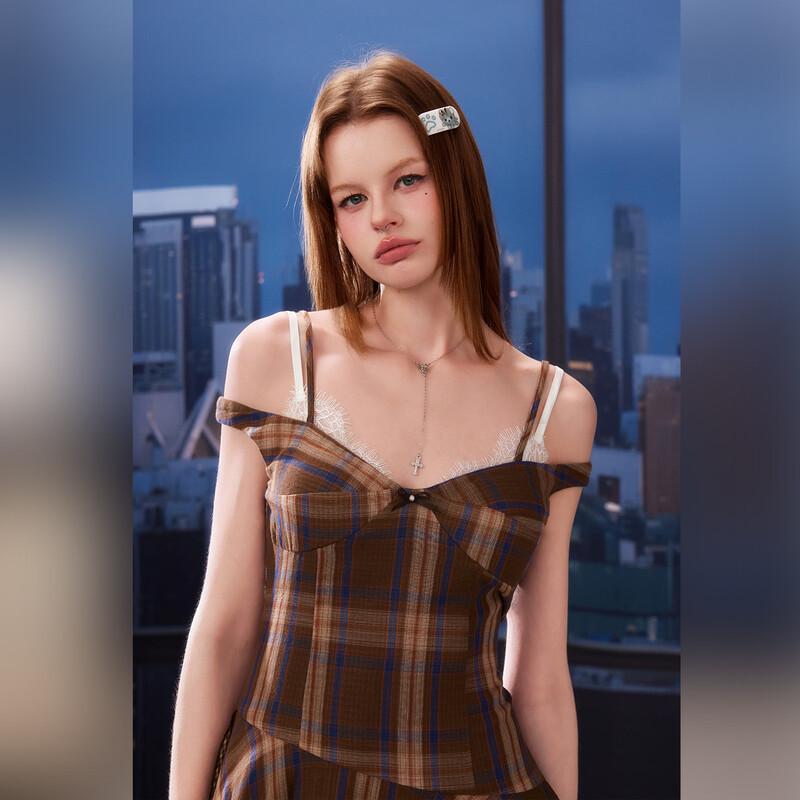 UNIFREE Summer Vintage Plaid Waist-Cinching Dress