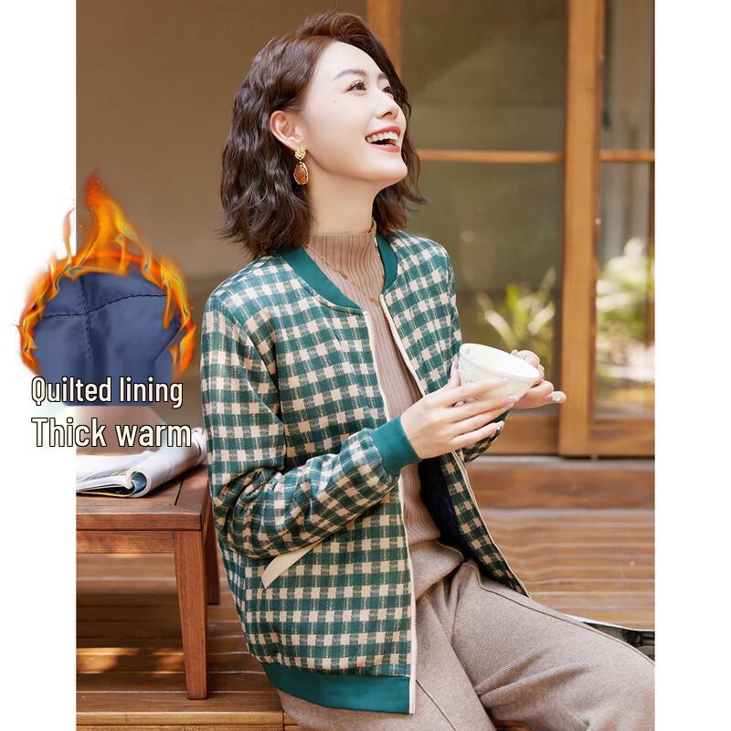 Женский клетчатый кардиган с воротником бейсбол 3XL