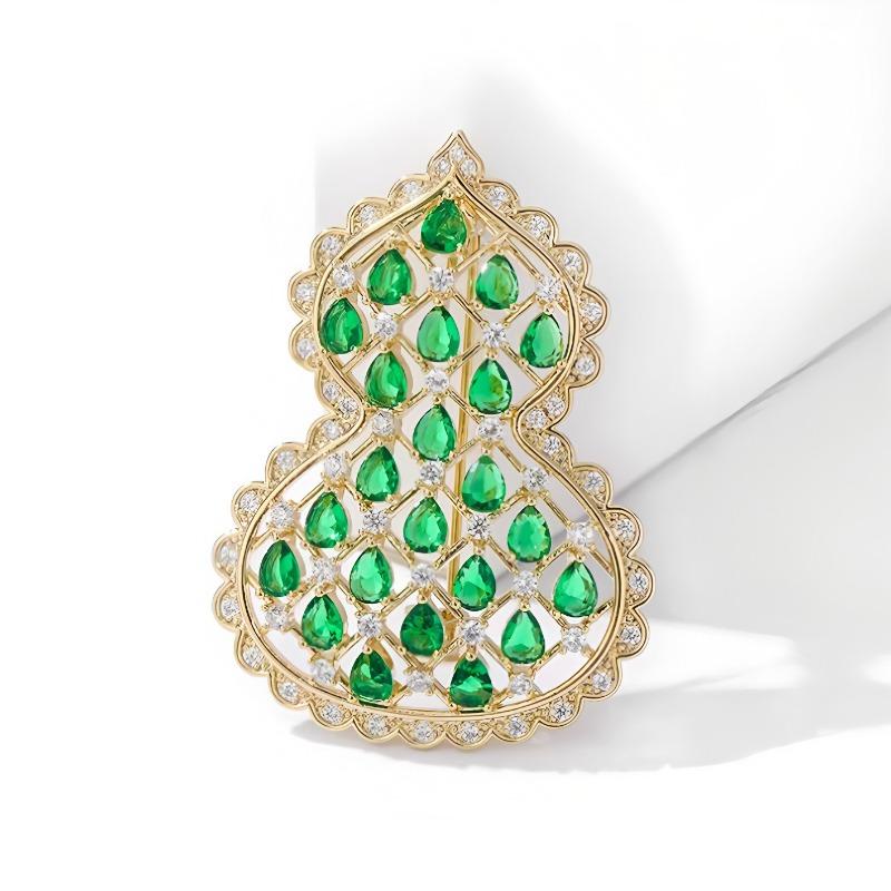 A High-end Women's Light Luxury Brooch with Full Diamonds and Gourd Corsages, Featuring A Unique Design Sense
