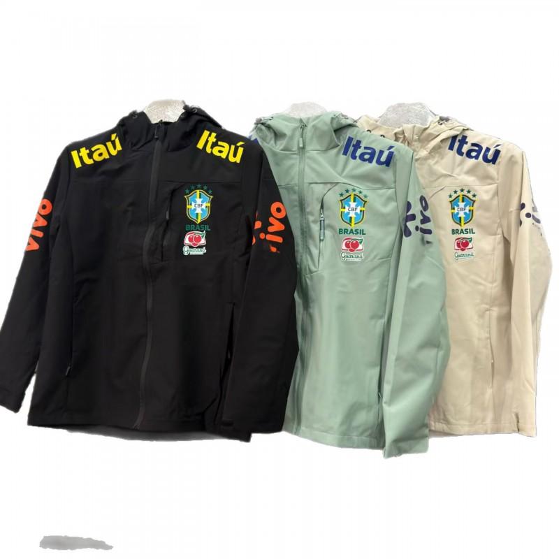 Brazil Team Mens Waterproof Windproof Hooded Jacket Winter Fleece Lined Outdoor Sports Coat Neymar Same Style