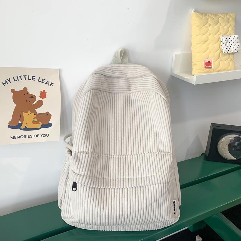 

Striped Velvet Student Backpack Simplicity Solid Color High Capacity Backpack Traveling Outdoors Versatile New