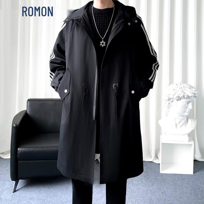 ROMON Men s Mid-Length Hooded Trench Coat L