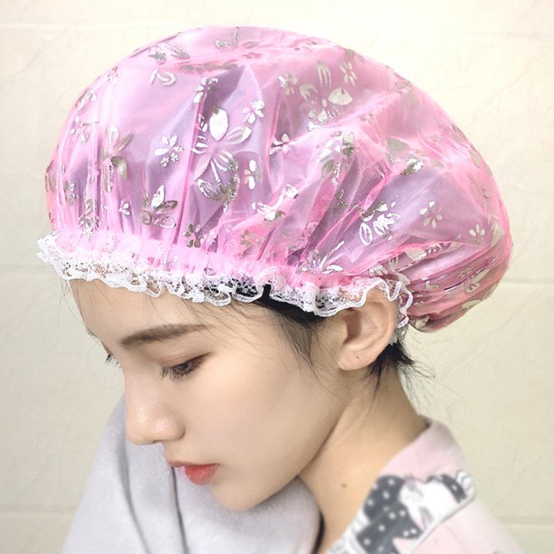 Bathroom Waterproof Shower Cap Kitchen Oil-proof Sanitary Hat Women Hair Salon Bathroom Supplies Thicken Elastic Bath Hat Cute