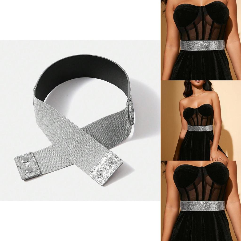 Ladies Dress Up Wide Belt With Shiny Sequins And Adjustable Fit For Office And Events
