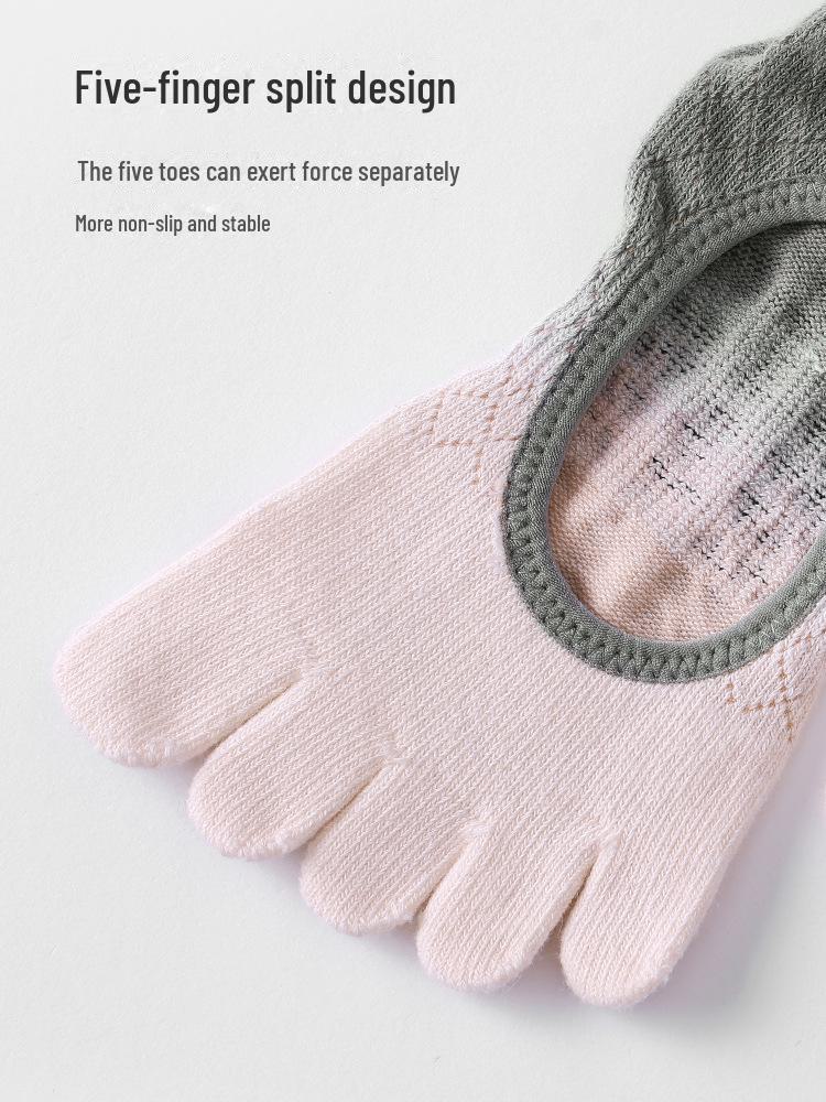 Gradient Non-Slip Women's Yoga Five-Finger Socks - Breathable, Sweat-Absorbent, Deodorant Pilates Socks for Spring/Summer.