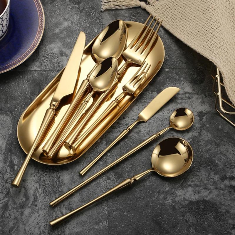 Bright Gold 18/10 Stainless Steel Luxury Cutlery Dinnerware Tableware Knife Spoon Fork Chopsticks Flatware Set Dishwasher Safe