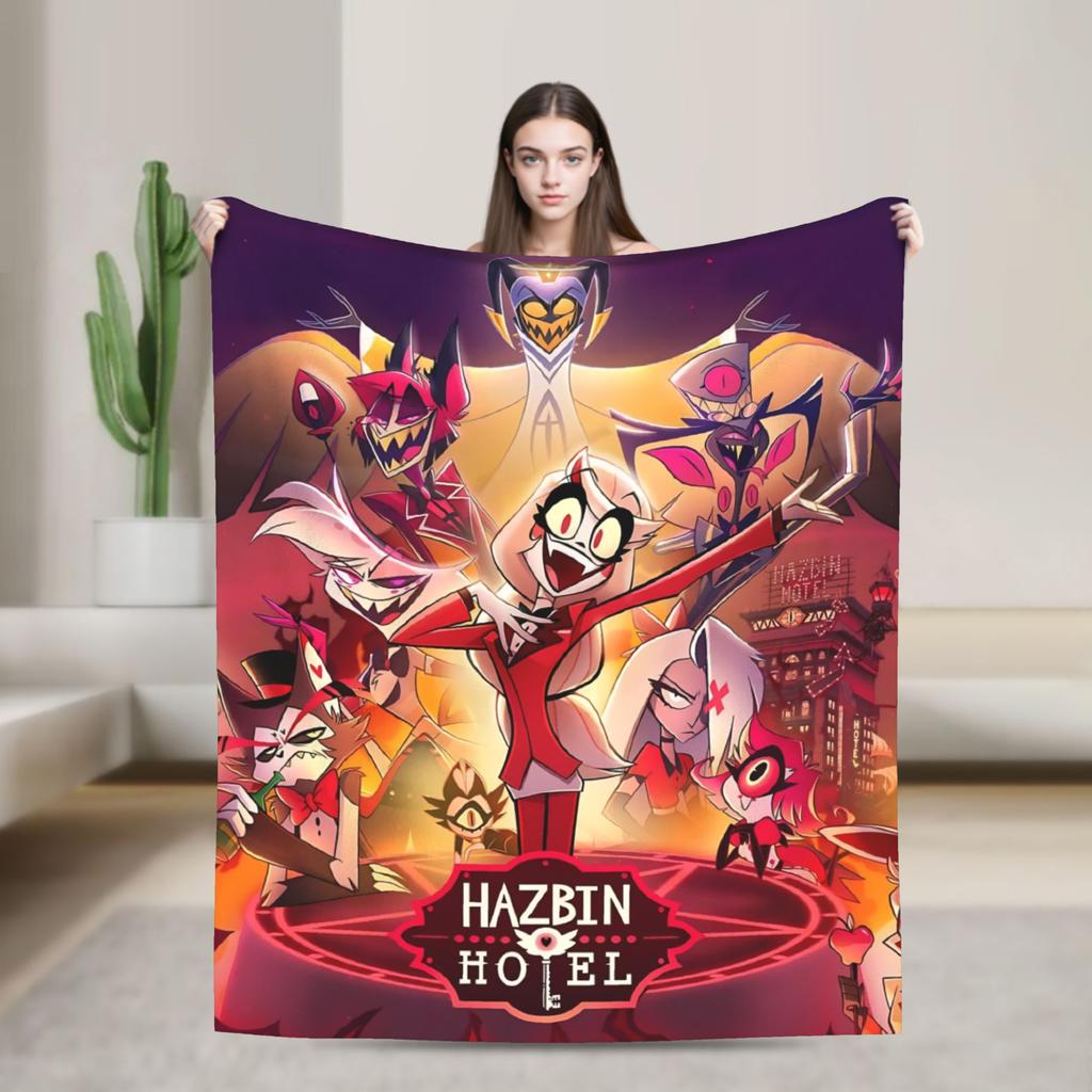 Alastor Game VOX H-Hazbin Hotel Blanket Airplane Travel Flannel Bedding Throws For Living Room Super Warm Bedspread Gift