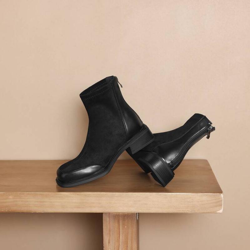 

Женские замшевые ботинки Мартин на осень и зиму, однотонные, на среднем каблуке, большого размера, с квадратным носком и корейским дизайном, с задней молнией 39