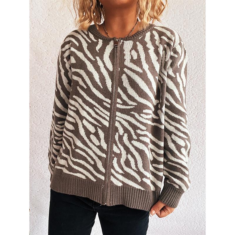 

Повседневное лоскутное вязаное пальто-свитер для женщин, модные джемперы с длинным рукавом, на молнии, с круглым вырезом, топы, женская праздничная женская одежда, зима XL бежевый