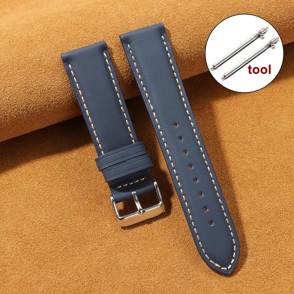 

Quick Release Bracelet Genuine Leather Watch Band 18mm 20mm 22mm Vintage Cowhide Straps for Omega for Seiko Universal Wristband 20mm&Silver Buckle синій