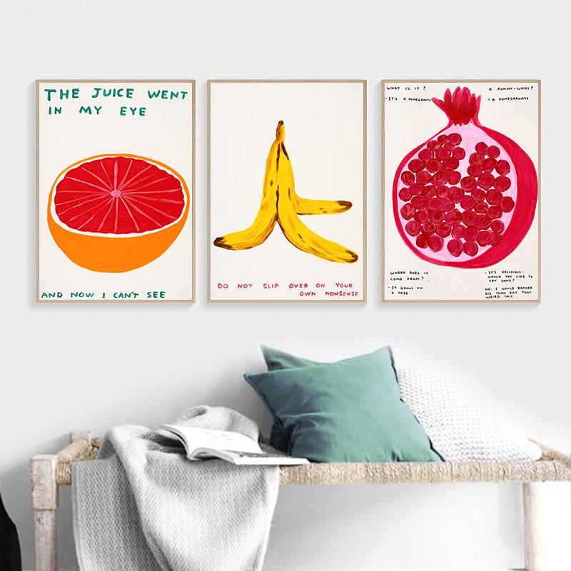 Pomegranate Banana Lemon Fruits Art Illustration Canvas Painting Nordic Wall Poster and Print for Kitchen Dining Room Home Deco