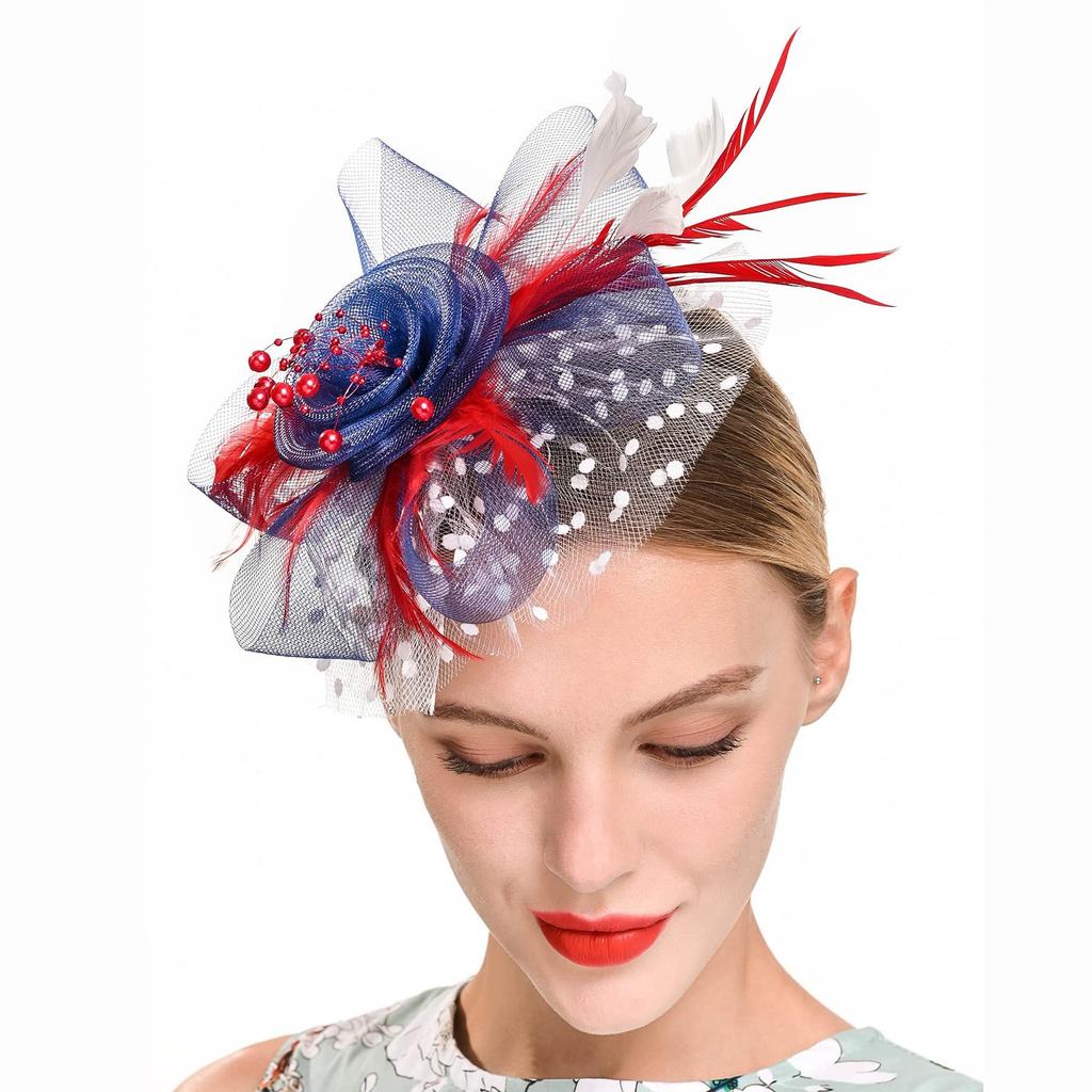 Fascinator Hat For Women Tea Party Headband Wedding Hair Clip Cocktail Party Mesh Flower Feathers Hair Clip Stylish Women Girls
