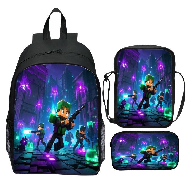 Minecraft School Backpack Set With Printed Game Pattern For Kids Students