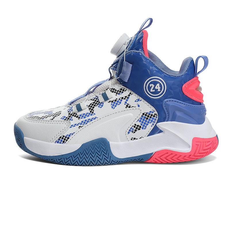 Children's Actual Combat Basketball Shoes Large Children Boys Rotary Button Breathable Mesh Surface Student Non-slip Sneakers