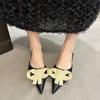 Fashion Flat Sandals Spring New Pointed Head Shallow Mouth Bead Butterfly Knot Soft Sole Anti-slip Wear-resistant Slippers