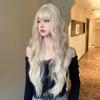 Platinum 613 Blonde Wig Long Wavy Synthetic Wig with Bangs Curly Mixed Golden for Women Cosplay Party Daily Use Heat Resistant