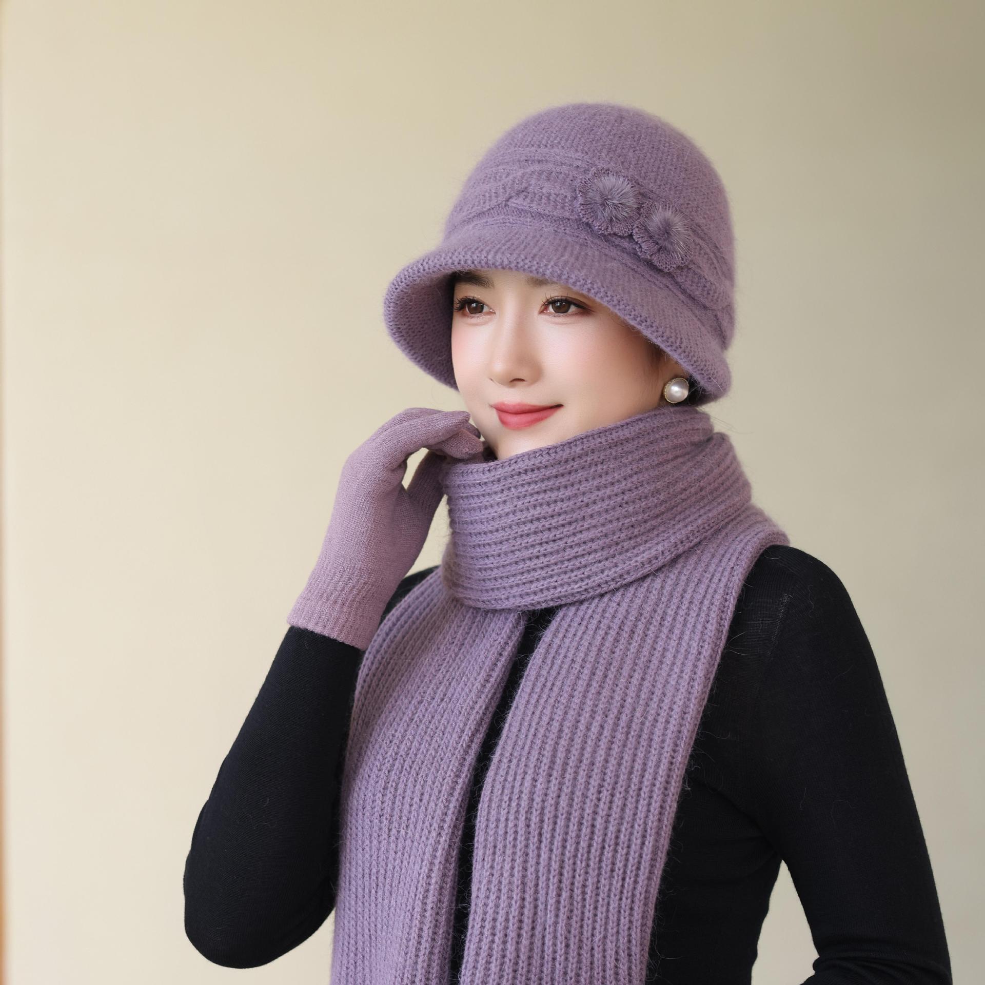 

Теплая корейская шапка-ведро из толстой модной шерсти с кроличьим мехом для бабушки, осень-зима, новый стиль, шляпа для женщин среднего и пожилого возраста one size