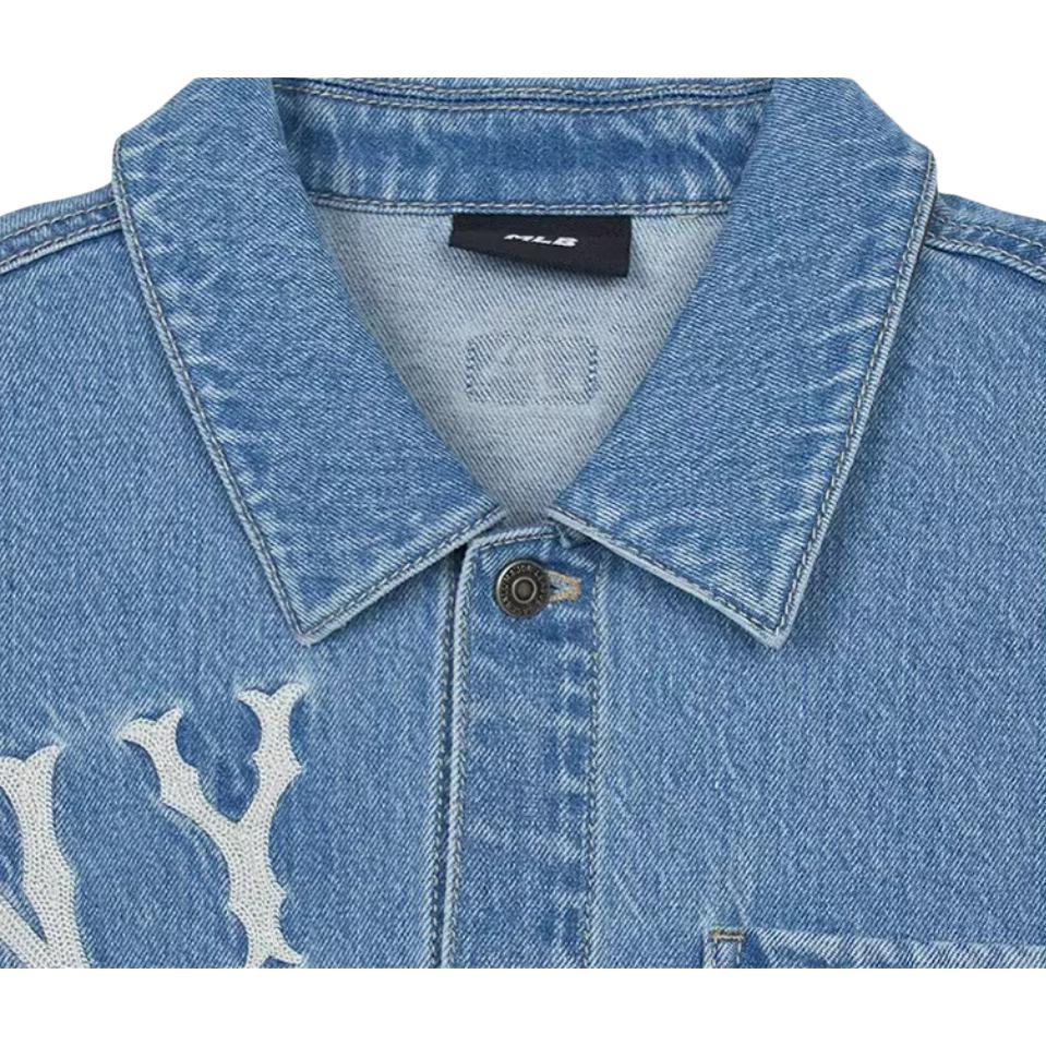 New MLB New York Yankees Denim Jacket Unisex Light Sky Blue 3ADRG0344-50BLL