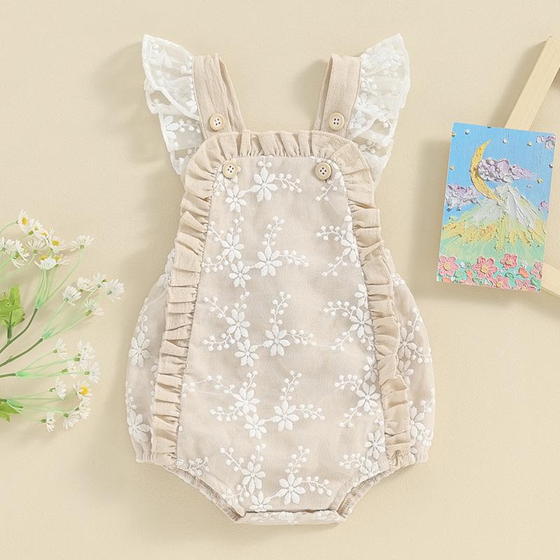 

Newborn Baby Girls Rompers Lace Embroidery Buttons Frills Fly Sleeve Infant Bodysuits Summer Jumpsuits 70