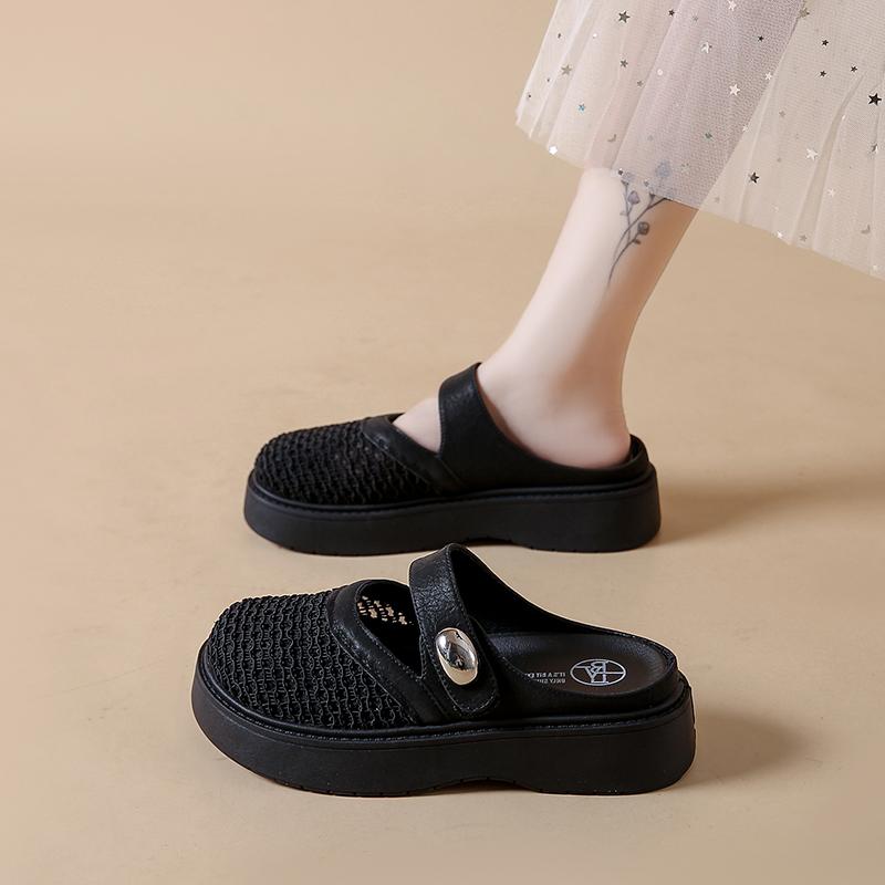 

CRLAYDK Women s Mules Closed Toe Slippers Ladies Backless House Slip On Slides Walking Loafers Mesh Casual Platform Shoes 35