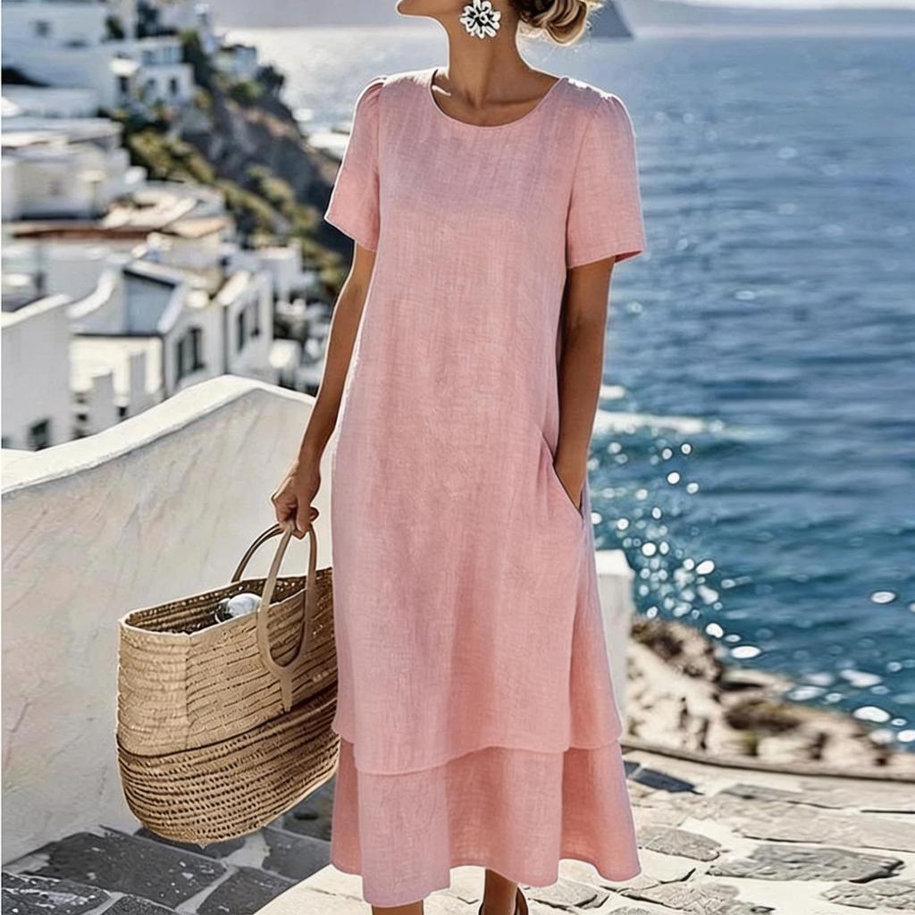Dames Mode Kleur Kortmouwige Jurk