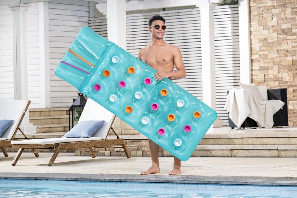 Bestway Rangs 173 x 64cm Summer Color Floating Mat Light Blue Ocean Pool Lounge 43014