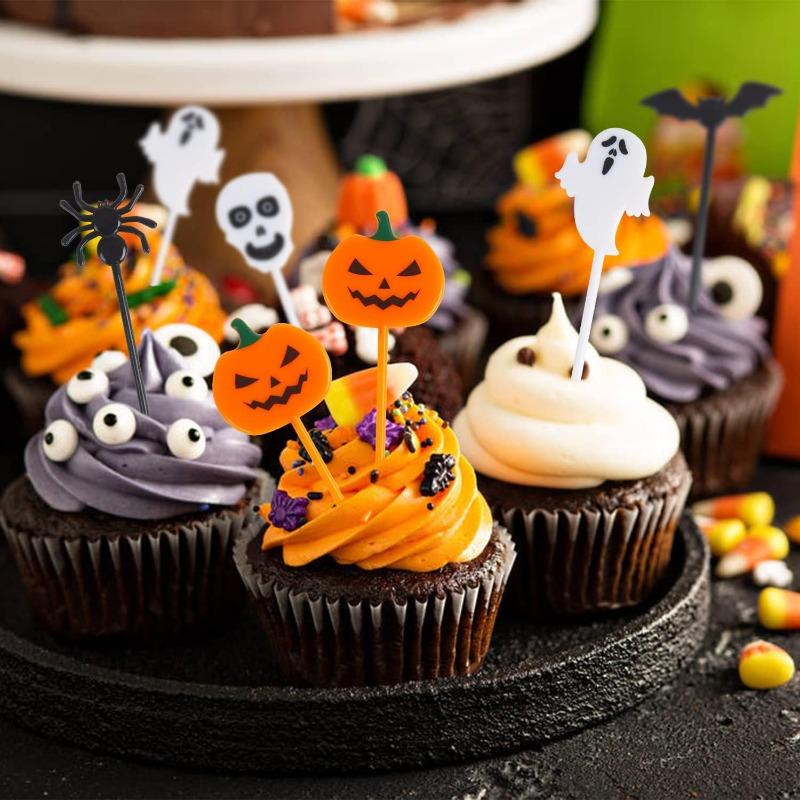 10pcs/set Cartoon Children Cake Dessert Pick Toothpick Lunch Pick Halloween Fruit Fork Food Fork Bento Lunches Party Decoration