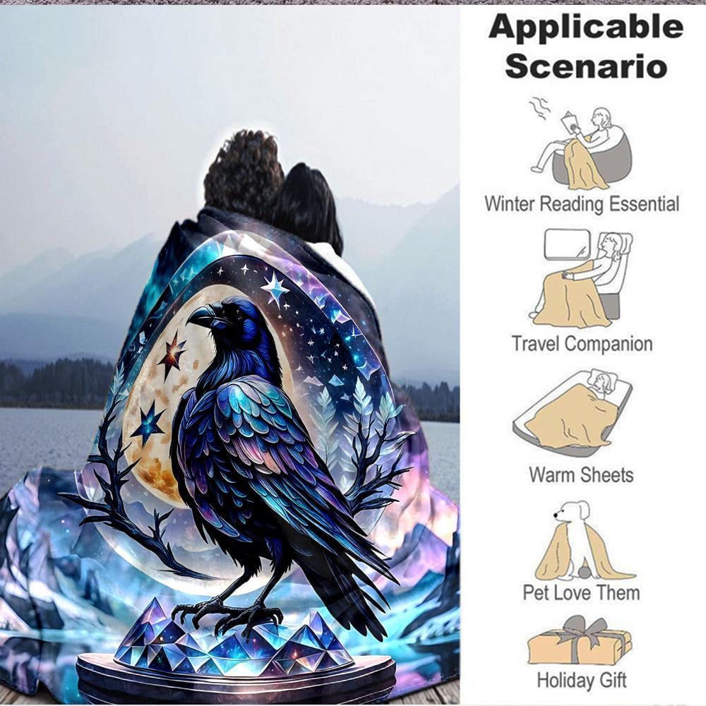 1pc Moon Raven Lightweight Flannel Blanket, Comfortable and Warm Blanket, for Office and Camping Sofa Bed, Livingroom136