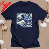 New The Great Wave on A Starry Night Cotton T Shirt Hokusai Great Wave Off Kanagawa Van Gogh Starry Night Oil Graphic T Shirts