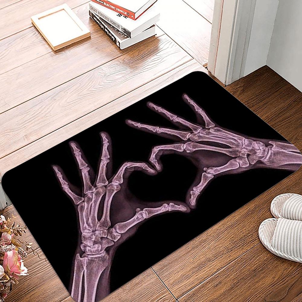 Halloween Dancing Skeletons Door Mat Spooky Skull Non-Slip Welcome Entrance Rugs Kitchen Bedroom Living Room Carpet Decoration