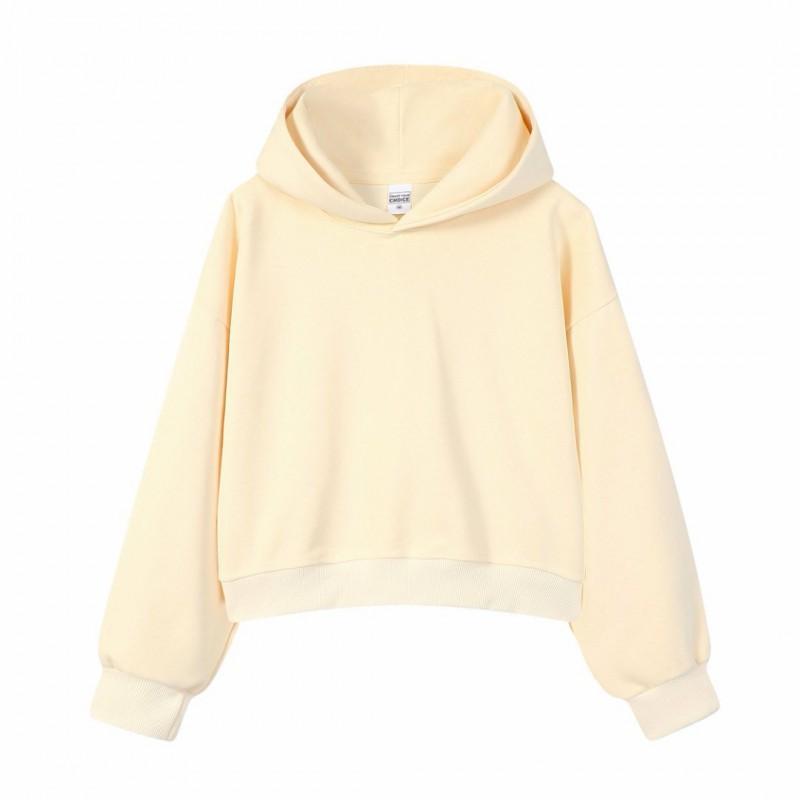 Korean Style Womens Short Hooded Zip-Up Cotton Blend Sweatshirt Loose Fit Winter Casual Top