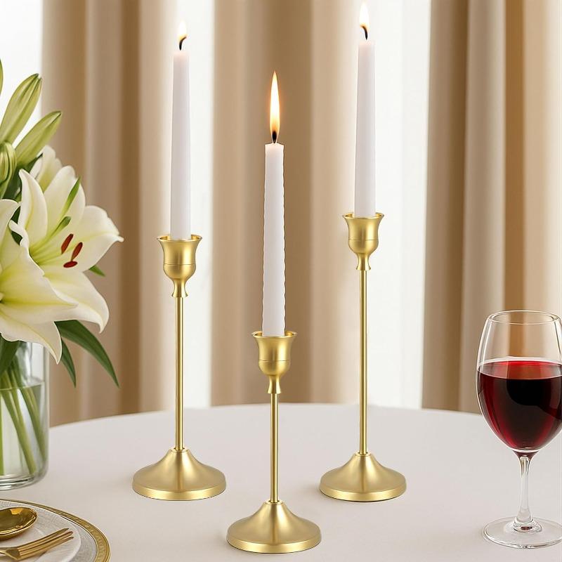 Candlestick Three Piece Set Copper Metal Cone Candlestick Retro Decoration Home Dining Table Centerpiece Wedding Gift Ornament