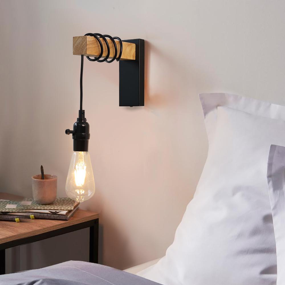 110V/220V Wandleuchte Mit Schalterfunktion Eisen Holz Wandlampe E27 Retro Wandleuchte Innen Wandleuchter Esszimmer Nachttischlampe
