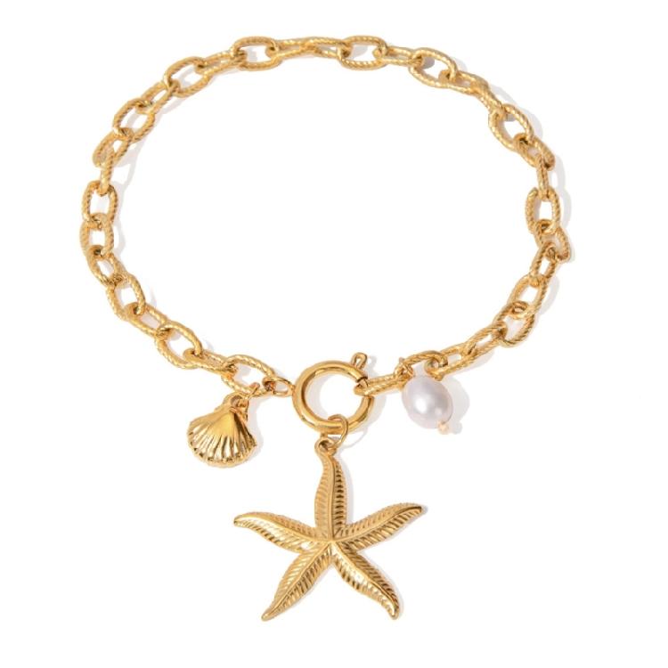 Handmade Ocean Bead Bracelet Fashionable Party Jewelry Chain Wristband Stainless Steel Texture for Party and Celebration