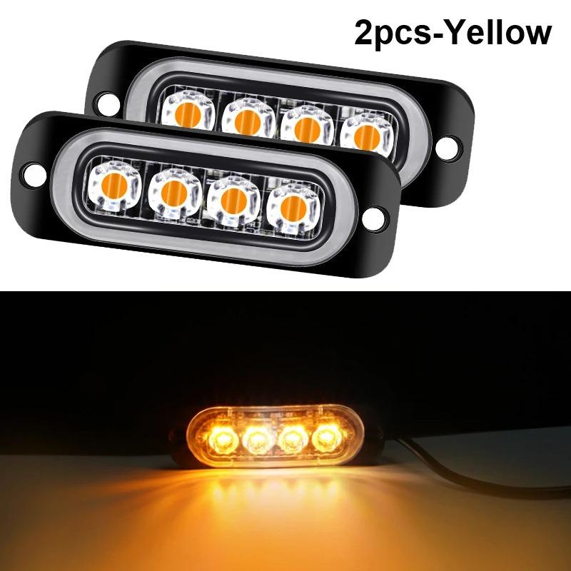 2Pcs 4leds Side Marker Warning Light 12-24V Daytime Running Light Truck Car LED Tail Lights Police Light Bar Strobe Optional