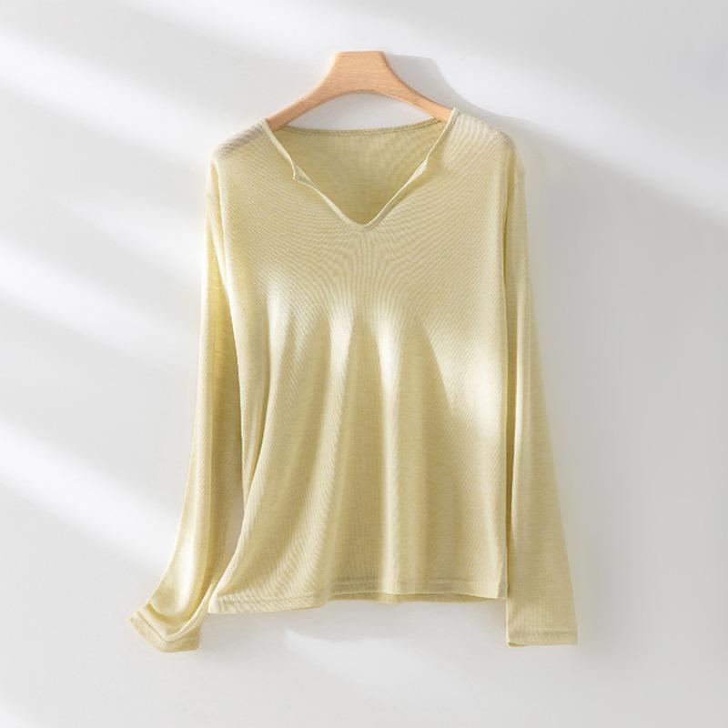 

Lazy wind thin stacked wear air conditioner sunscreen retro long-sleeved knitted t-shirt women s summer new collar with bottoming shirt L