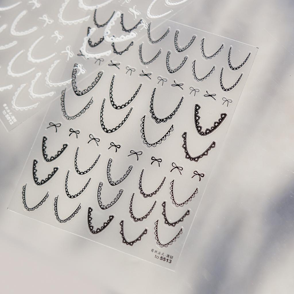 Lace French Nail Art Stickers 3D Thin and Tough Ballet- Nail Decorations Stickers Colors French Bow Love Adhesive Decals