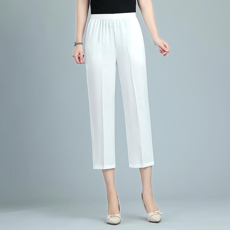 Women's Summer Thin Straight Pants Solid Color Black Trousers Summer High Waist Pants