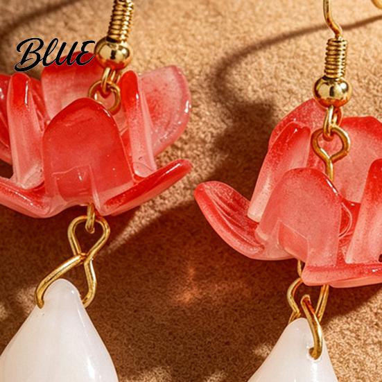 Lotus Flower Earrings 1 Pair for Women Vintage 3D Pink Dangle Pearl Drop Earring Faux Crystal Floral Jewelry Hanfu Cosplay Accessories Fashion Face