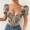 Canottiera da donna sexy senza schiena con maniche a bolla e stecche, nicchia, corte, vintage
