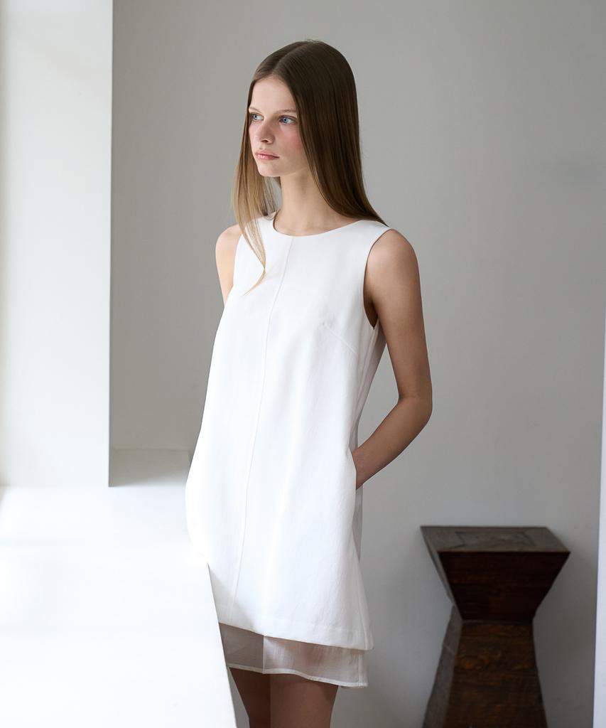 Dehebe Layered Chiffon Mini Dress [Ivory]