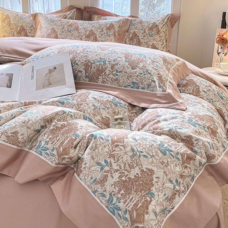 Class A Maternal And Infant Grade 100 Pcs Xinjiang Cotton Digital Printing 4Pcs Set Cotton Pure Cotton Splicing Tencel Cotton Bed Sheet Mattress