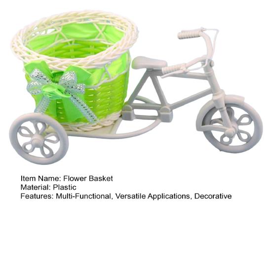 Tricycle Flower Basket Imitation Rattan Woven Decorative Candy Serving Basket Tricycle Planter Flower Holder for Floral Arrangement Party