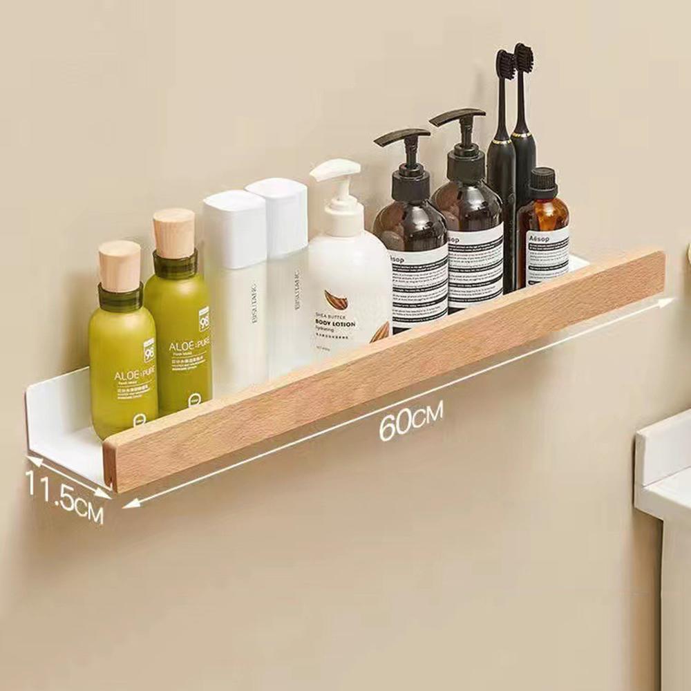 Simple Solid Wood Water Proof Bathroom Shelf for Washbasin Cosmetics Non Perforated Livingroom Wall Mounted Home Decorative Rack